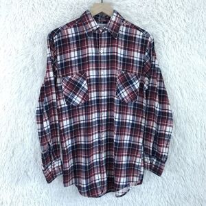 Highlander Flannel Bud Berma Shirt Plaid Red Blue Button Front VTG Mens Small
